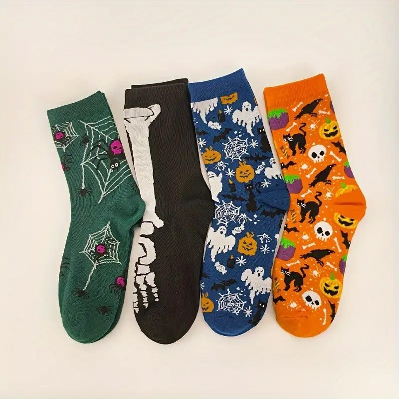 Calcetines de Vestir con Diseño de Esqueleto, Telaraña y Calavera para Adultos.