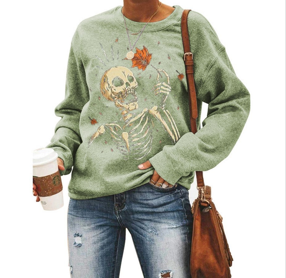 Sudadera de Cuello Redondo para Mujer con Estampado de Halloween.