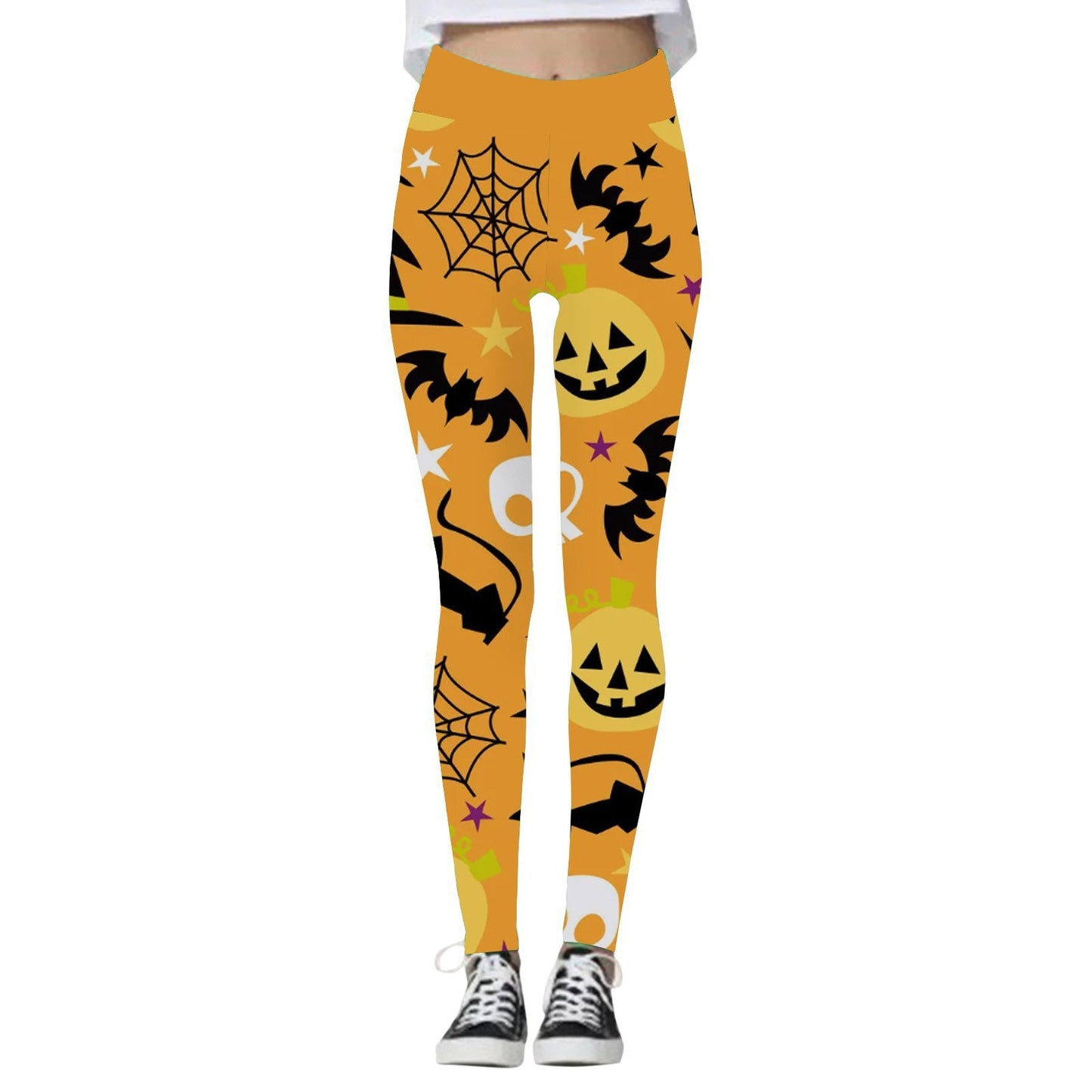 Leggings para Mujer con Estampado de Calabaza y Calavera de Halloween.