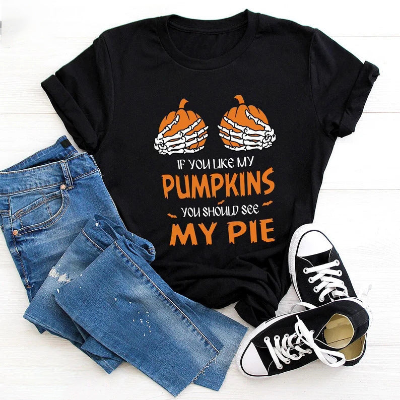 Camiseta con Estampado de Calabaza y Calavera de Halloween.