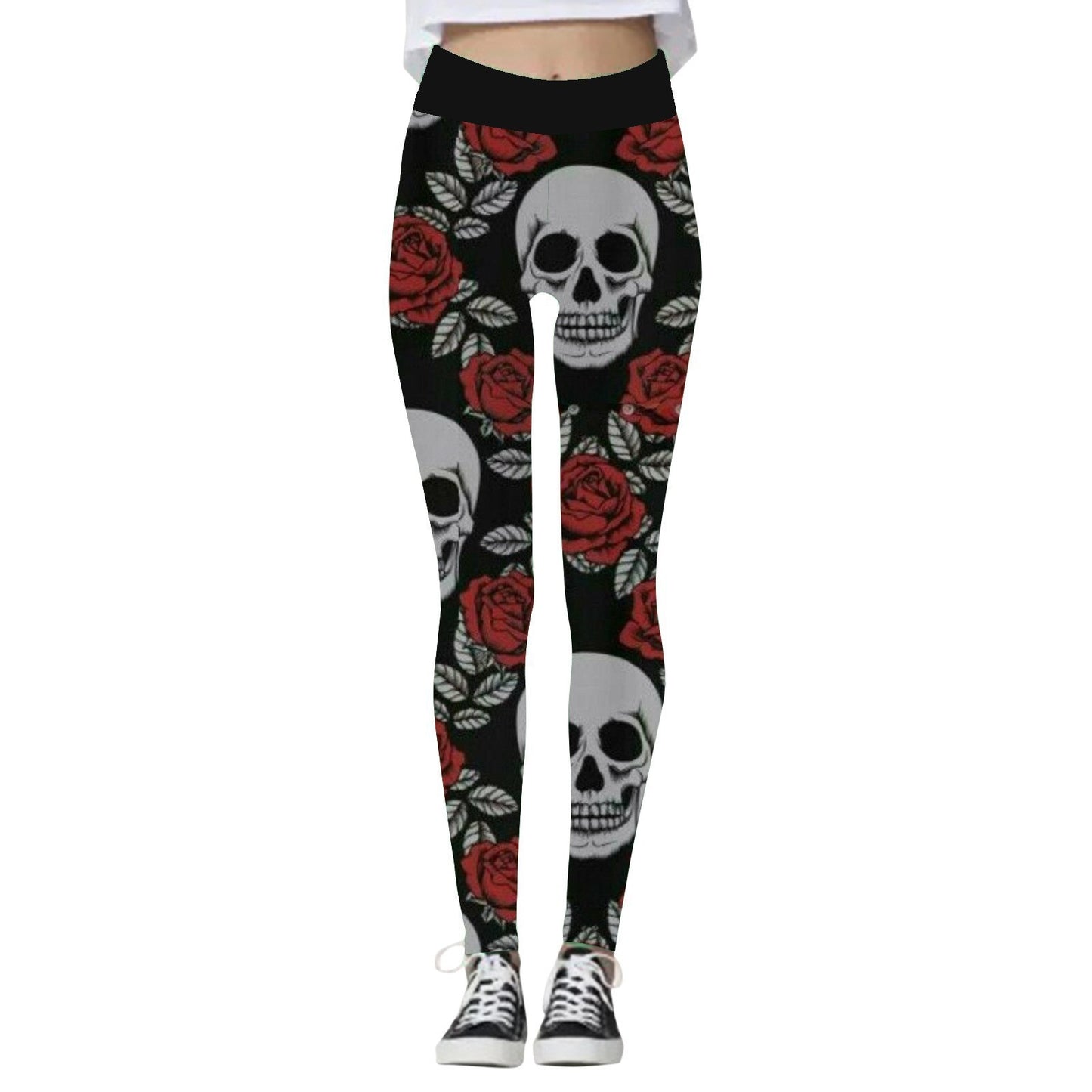 Leggings para Mujer con Estampado de Calabaza y Calavera de Halloween.