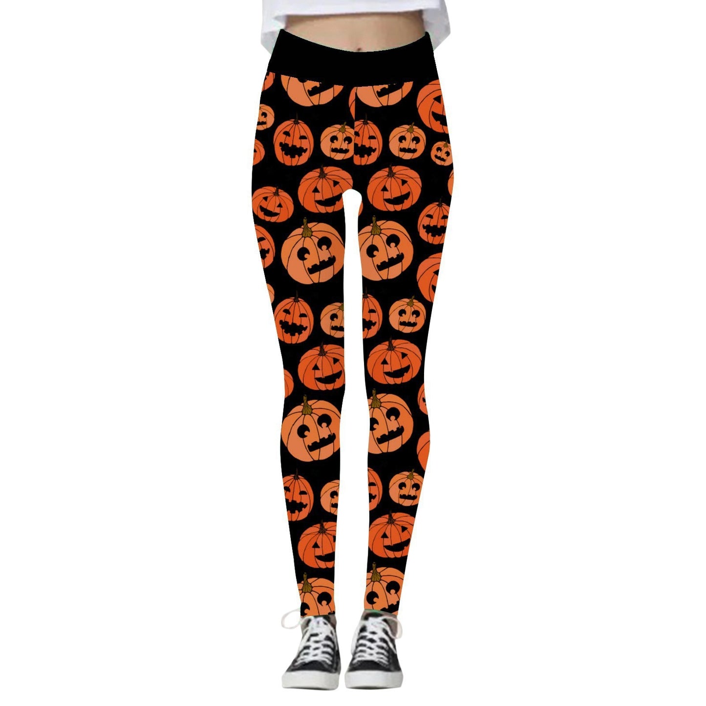 Leggings para Mujer con Estampado de Calabaza y Calavera de Halloween.