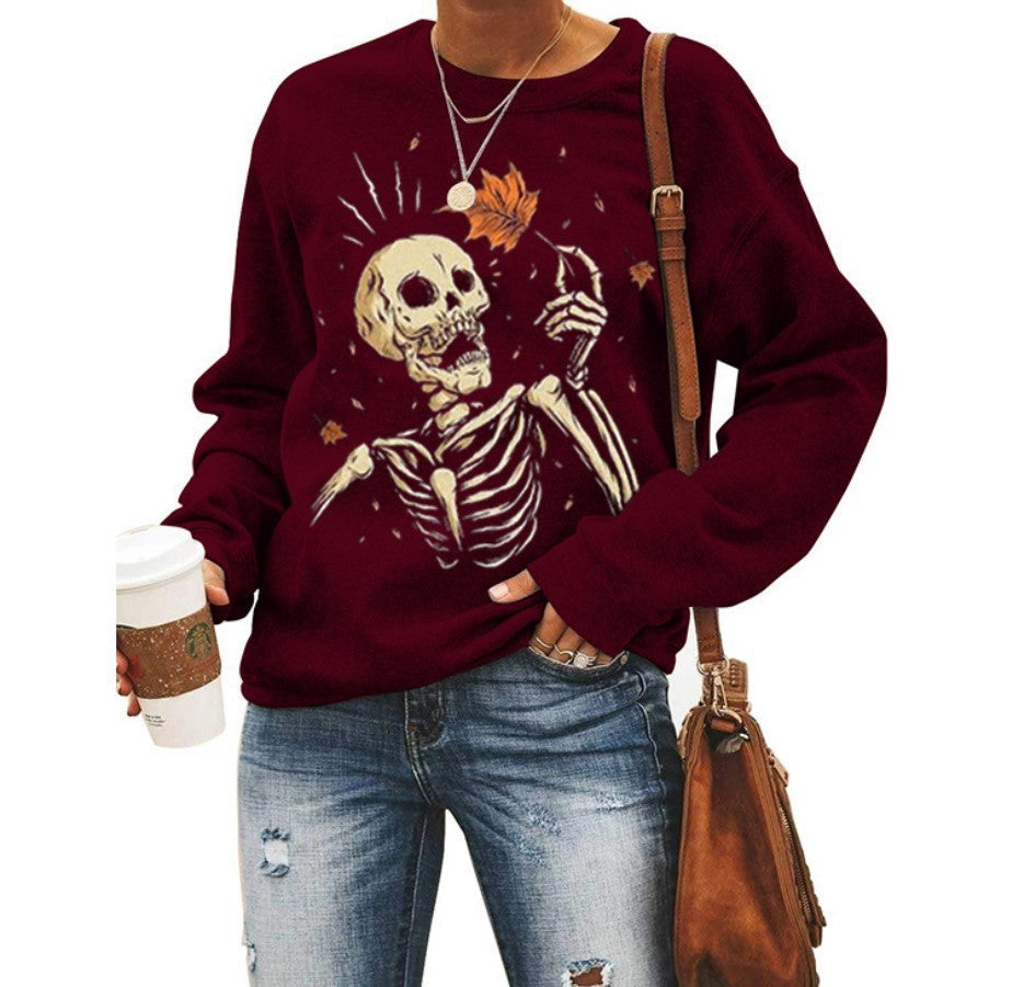 Sudadera de Cuello Redondo para Mujer con Estampado de Halloween.