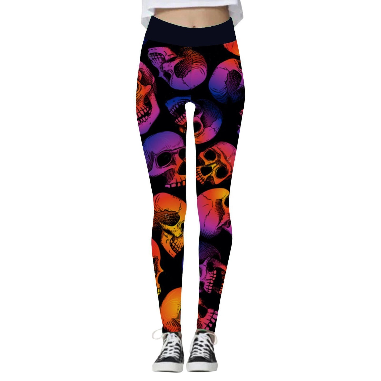 Leggings para Mujer con Estampado de Calabaza y Calavera de Halloween.