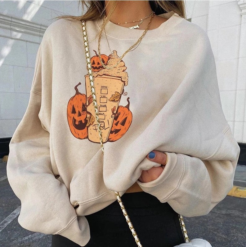 Sudadera de Cuello Redondo para Mujer con Estampado de Halloween.