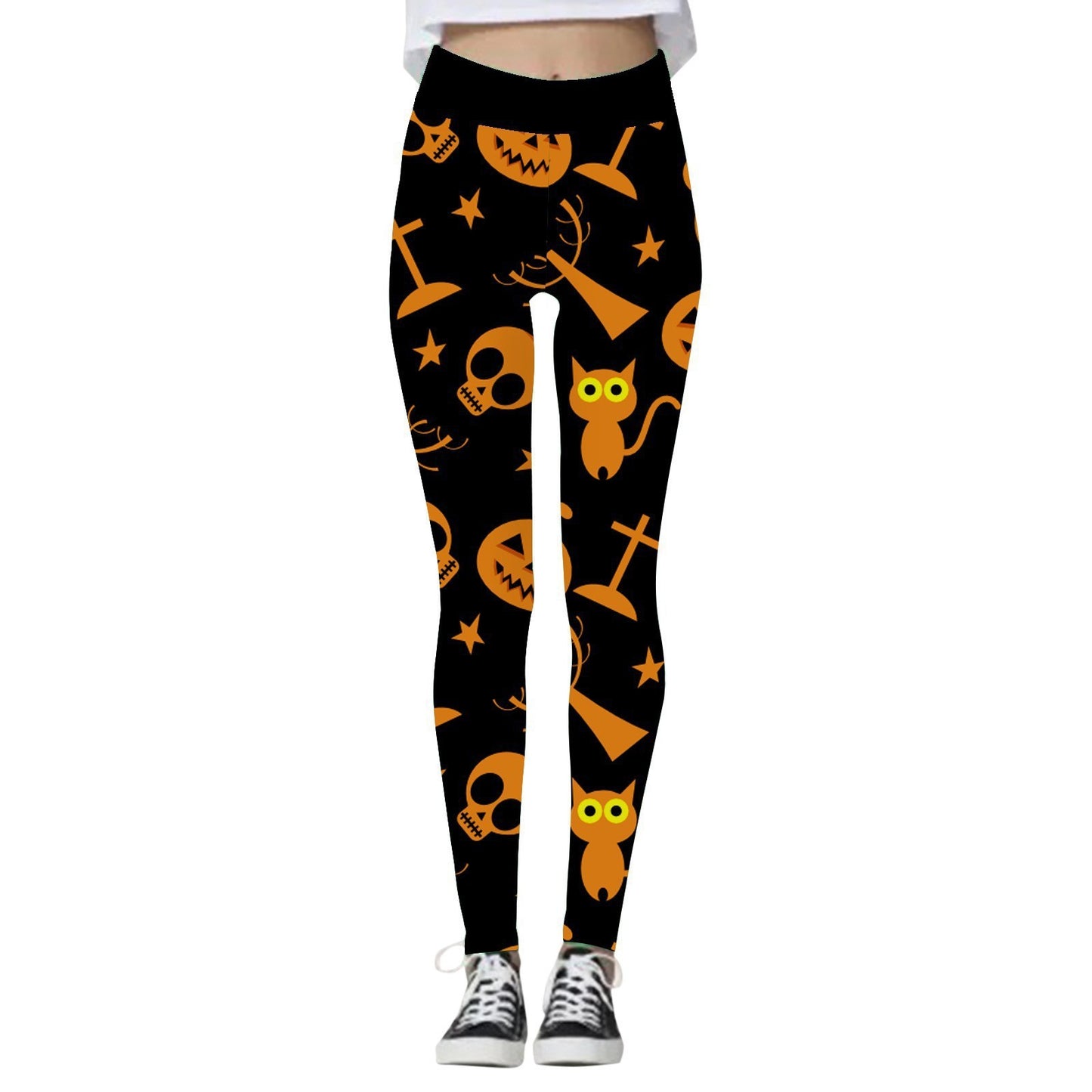 Leggings para Mujer con Estampado de Calabaza y Calavera de Halloween.