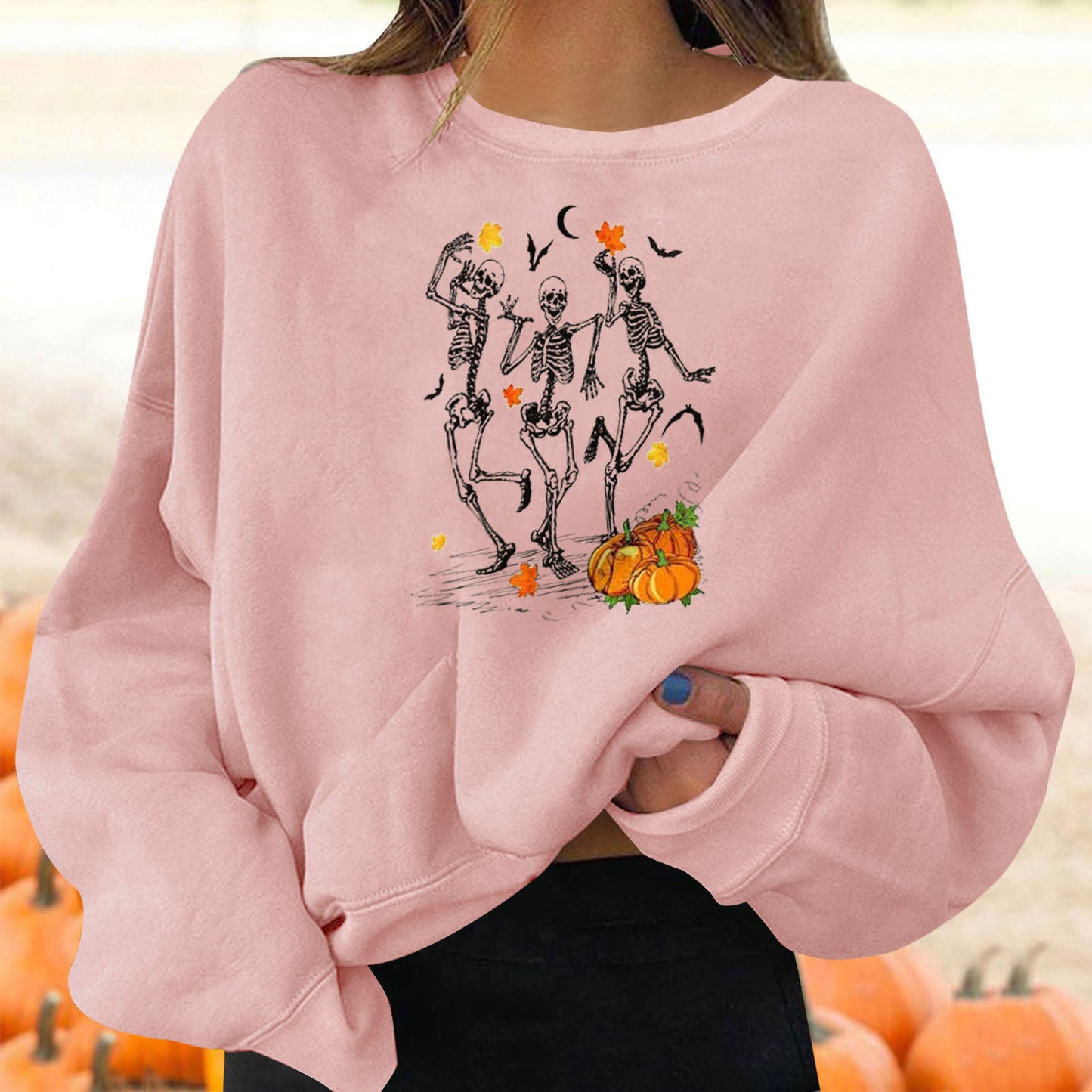 Sudadera de Cuello Redondo para Mujer con Estampado de Halloween.