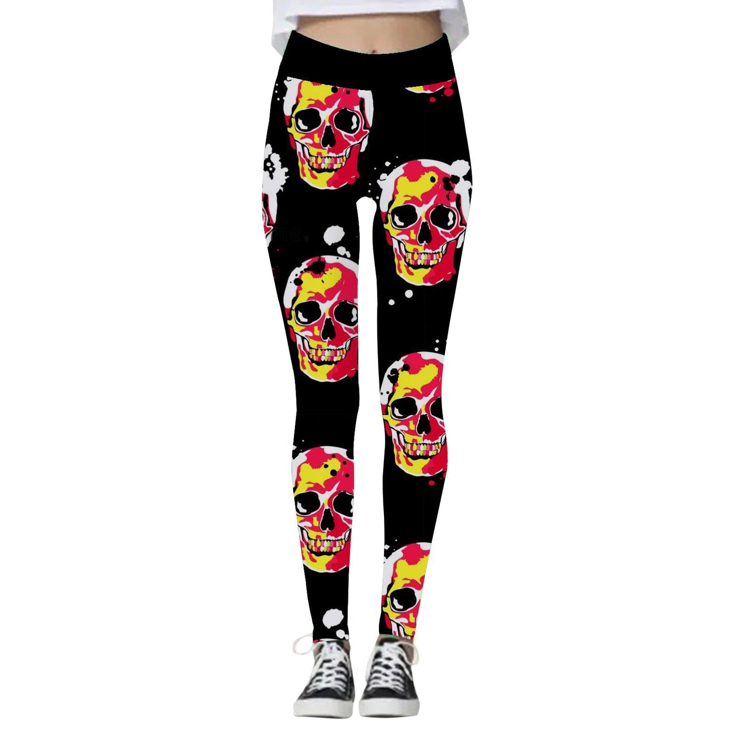 Leggings para Mujer con Estampado de Calabaza y Calavera de Halloween.