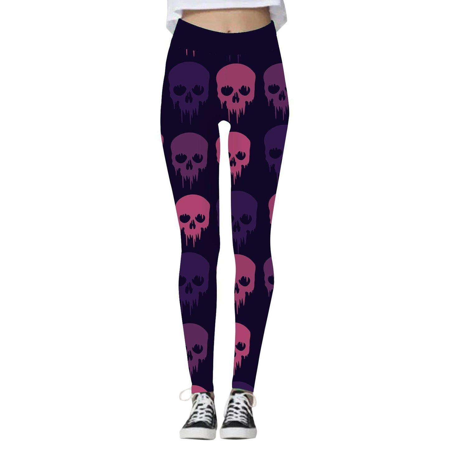 Leggings para Mujer con Estampado de Calabaza y Calavera de Halloween.