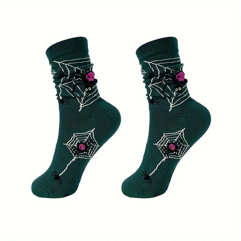 Calcetines de Vestir con Diseño de Esqueleto, Telaraña y Calavera para Adultos.