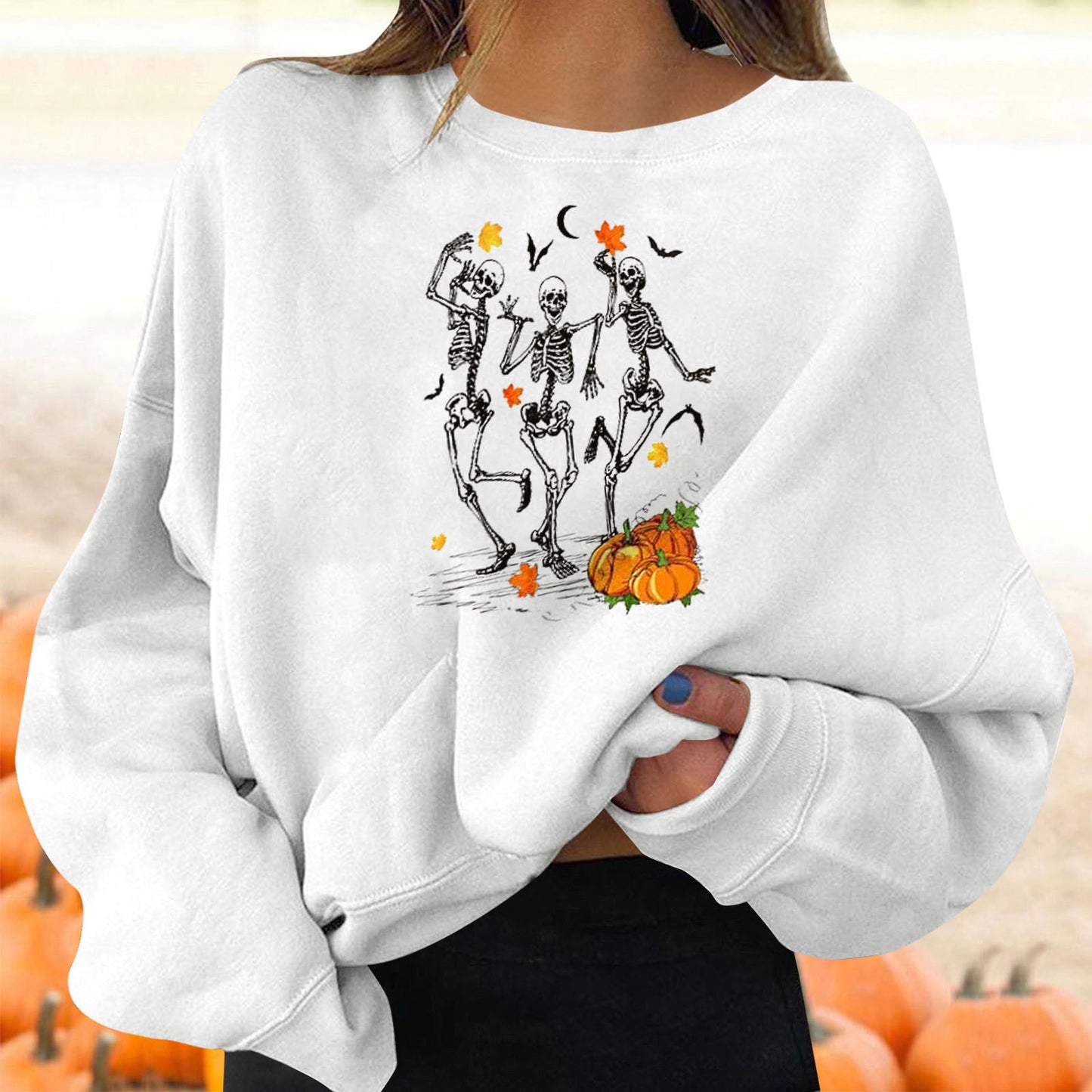 Sudadera de Cuello Redondo para Mujer con Estampado de Halloween.