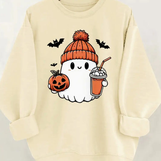 Sudadera casual de manga larga con estampado de fantasmas.