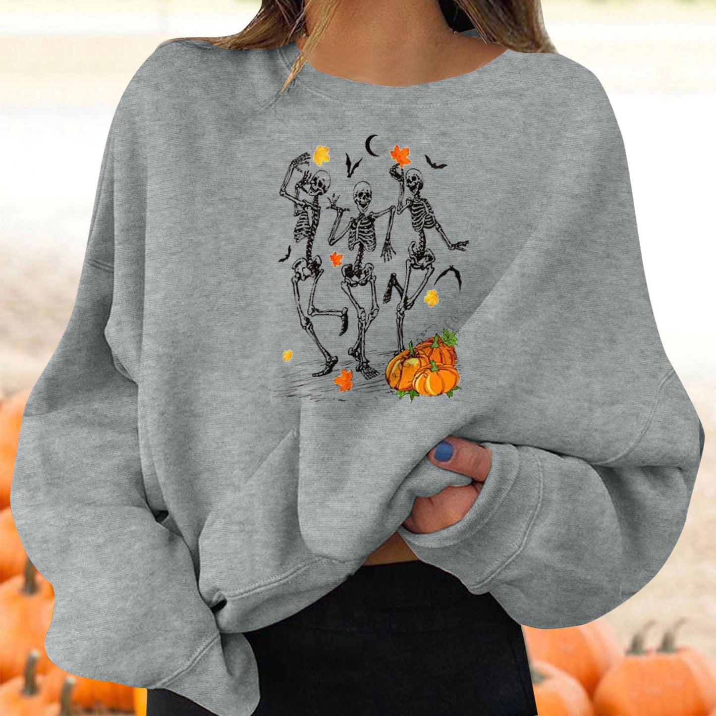 Sudadera de Cuello Redondo para Mujer con Estampado de Halloween.