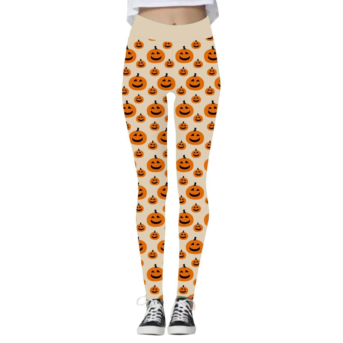 Leggings para Mujer con Estampado de Calabaza y Calavera de Halloween.