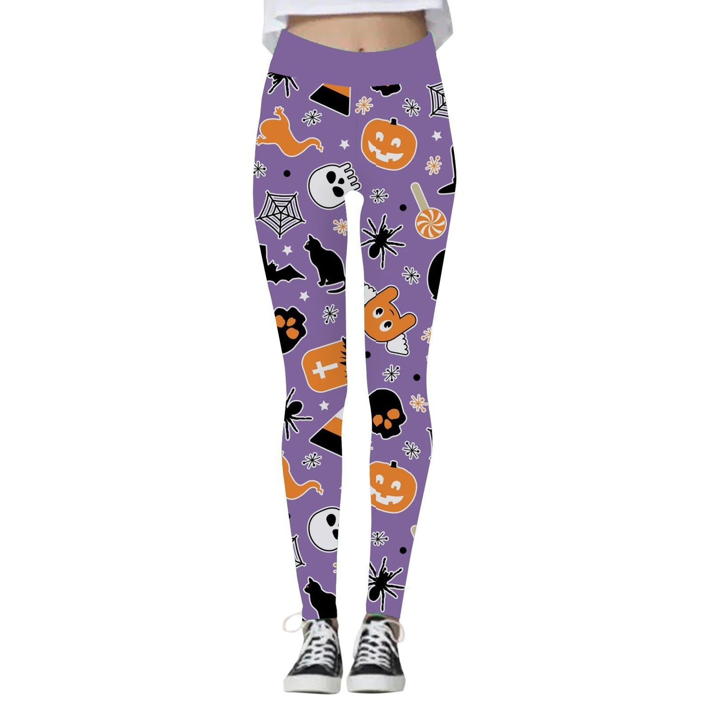 Leggings para Mujer con Estampado de Calabaza y Calavera de Halloween.