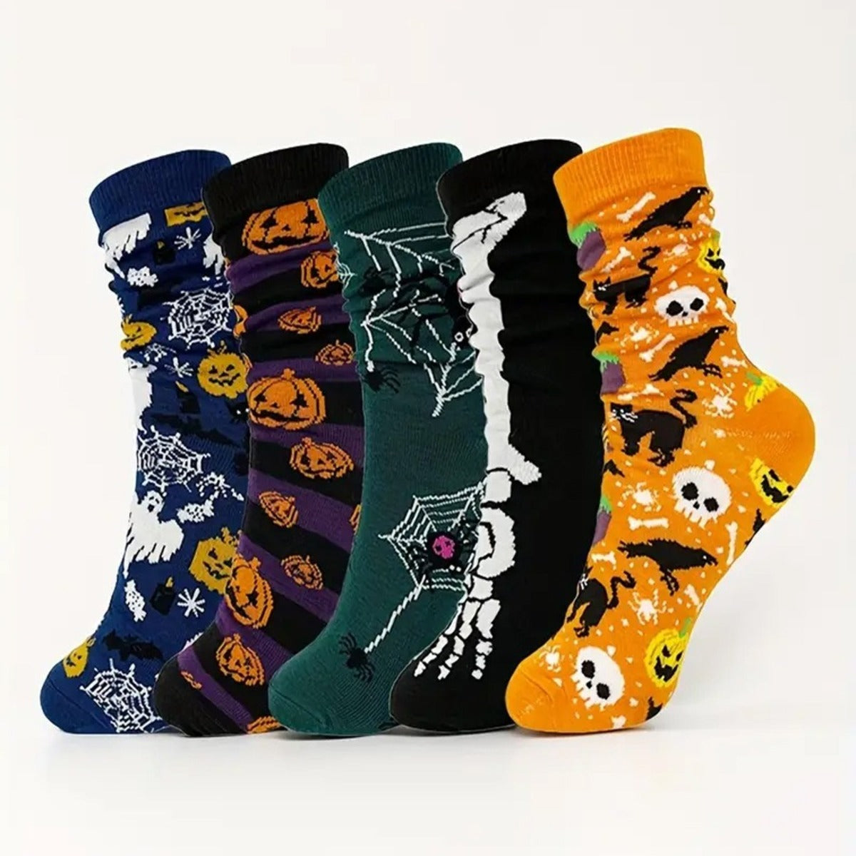 Calcetines de Vestir con Diseño de Esqueleto, Telaraña y Calavera para Adultos.