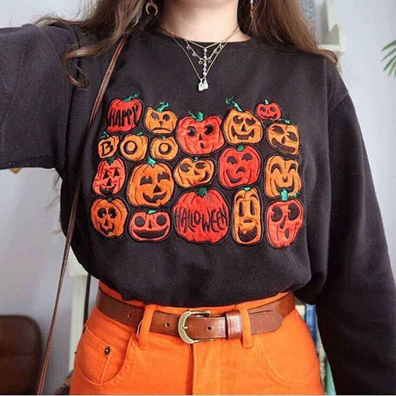 Sudadera de Cuello Redondo para Mujer con Estampado de Halloween.