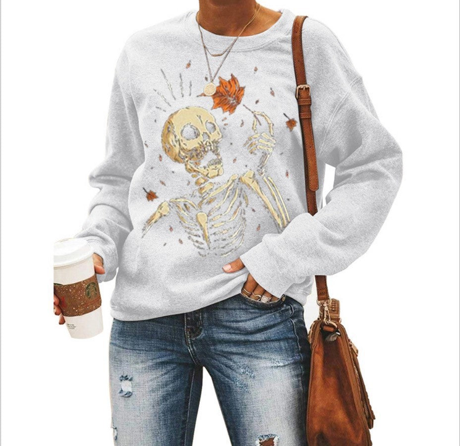 Sudadera de Cuello Redondo para Mujer con Estampado de Halloween.