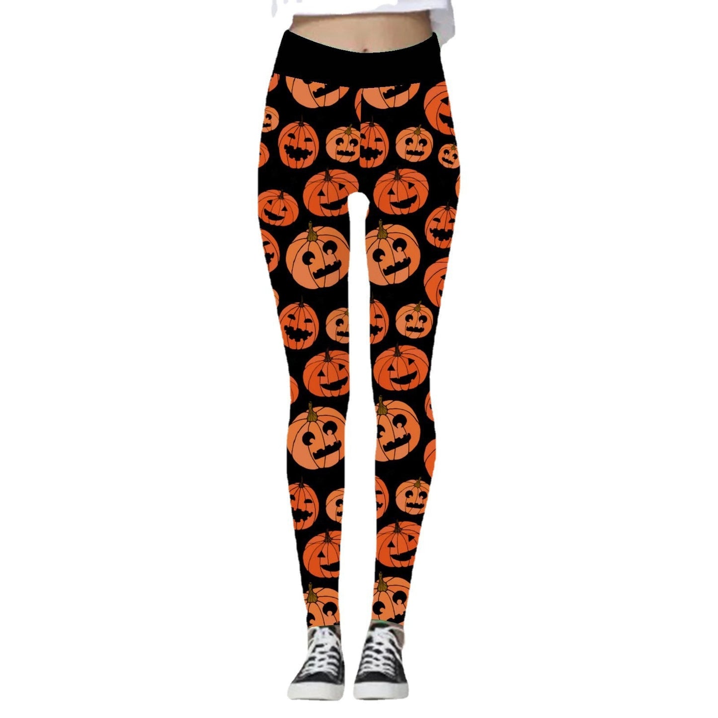 Leggings para Mujer con Estampado de Calabaza y Calavera de Halloween.