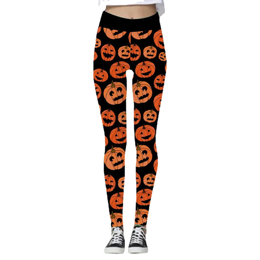 Leggings para Mujer con Estampado de Calabaza y Calavera de Halloween.